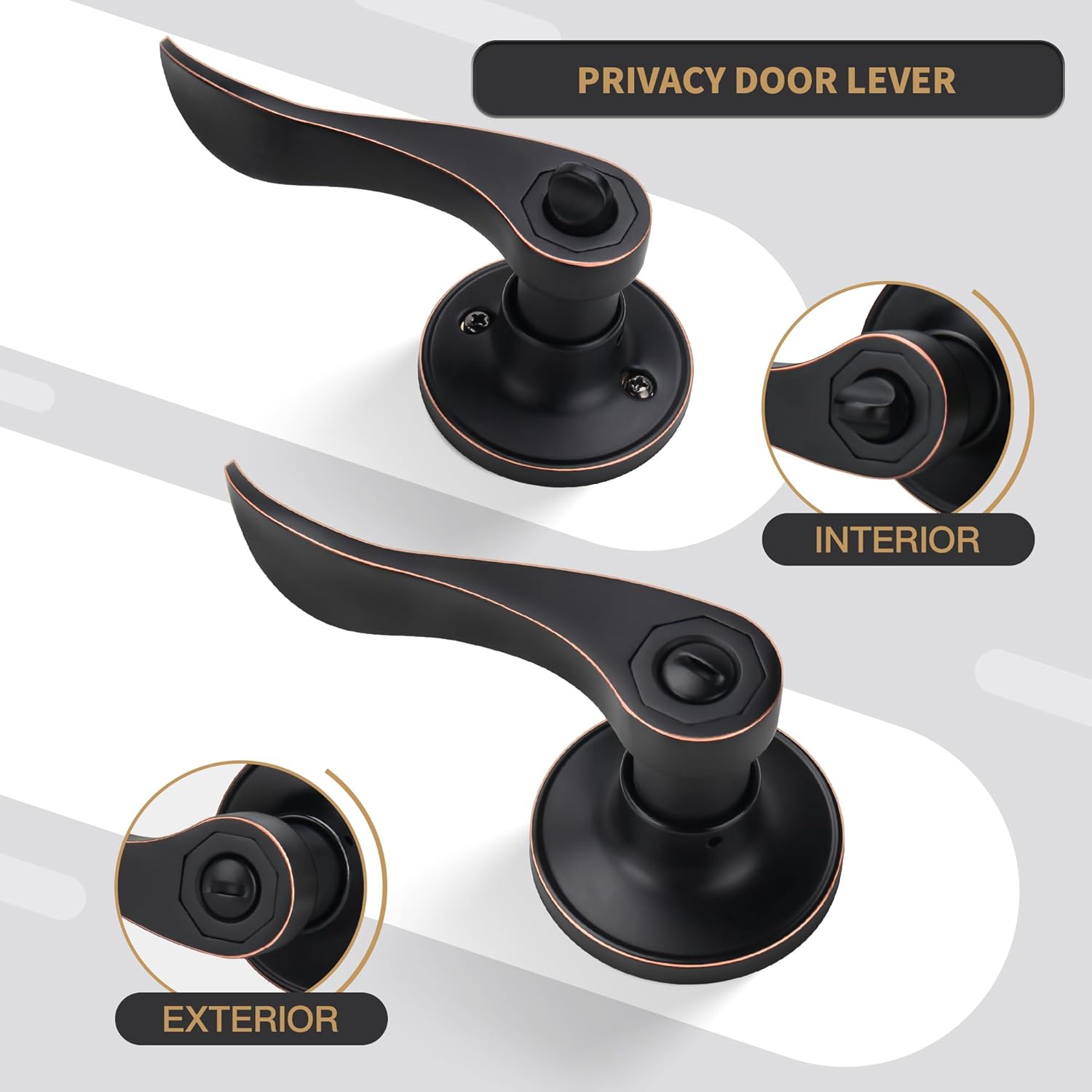 Wave Style Privacy Door Handle Keyless Lever with Red Finish