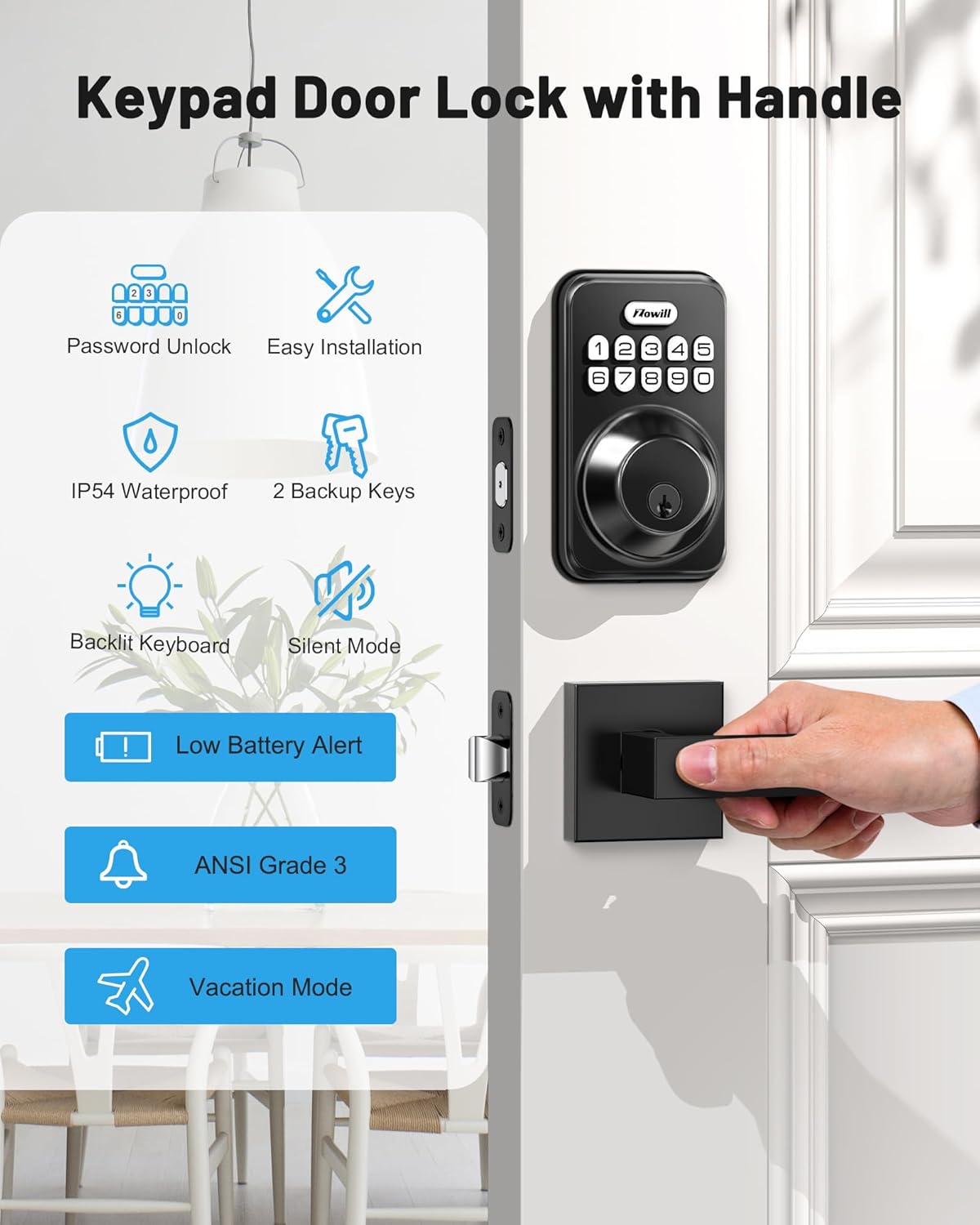 Zowill Keyless Entry Door Lock with 2 Lever Handles