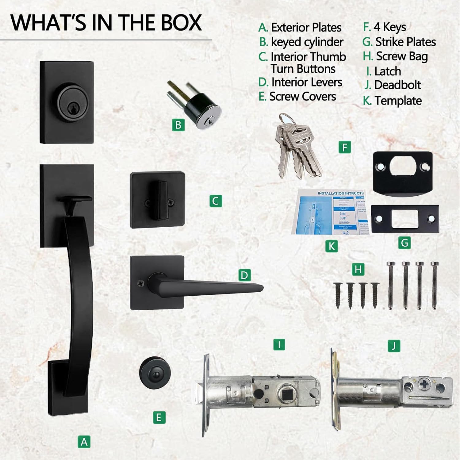 NEWBANG Matte Black Door Lever Handle Set