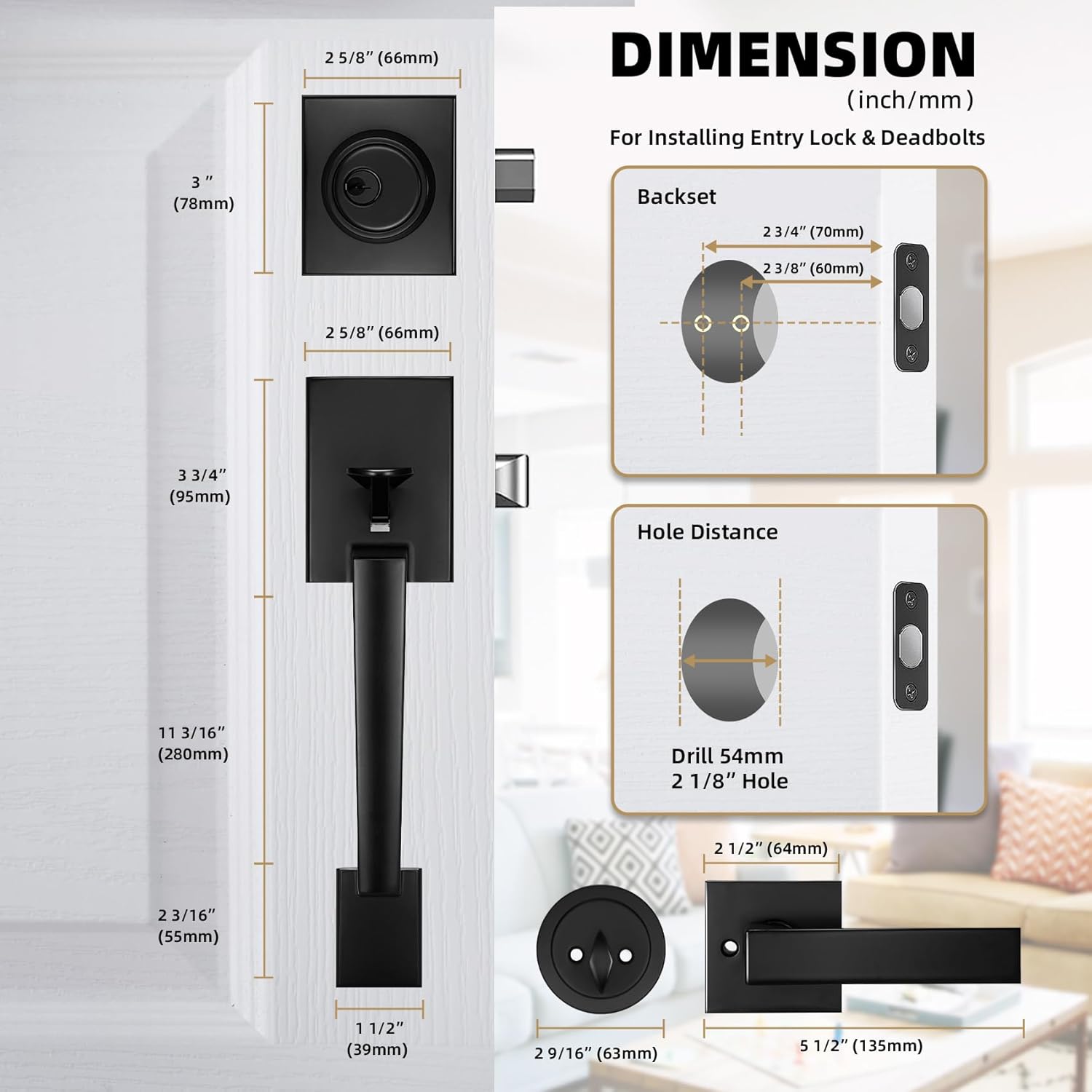 Azdele Front Door Handle and Deadbolt Set Front Door Lock Set
