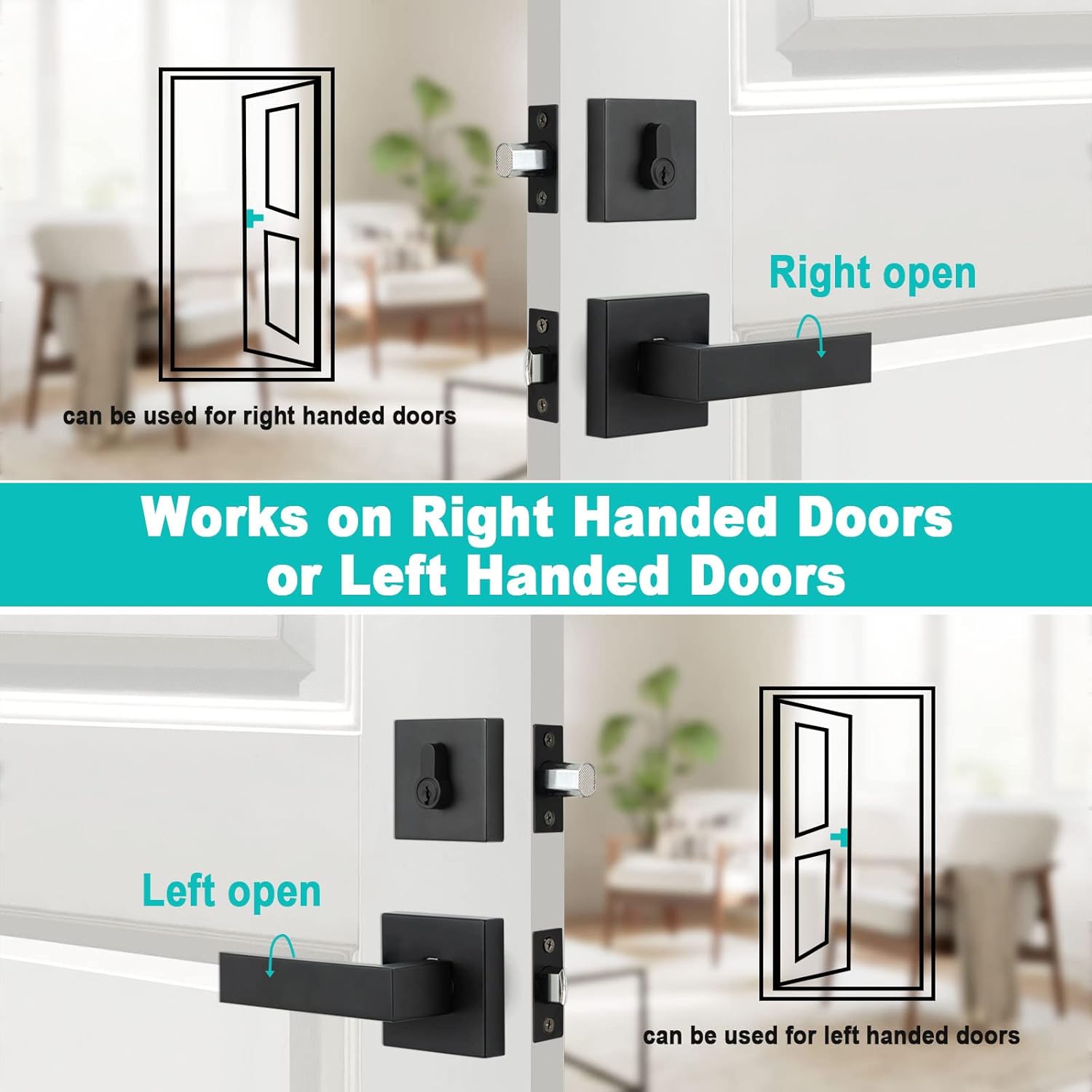 Durable Matte Black Front Door Lock Set with Deadbolt Lever
