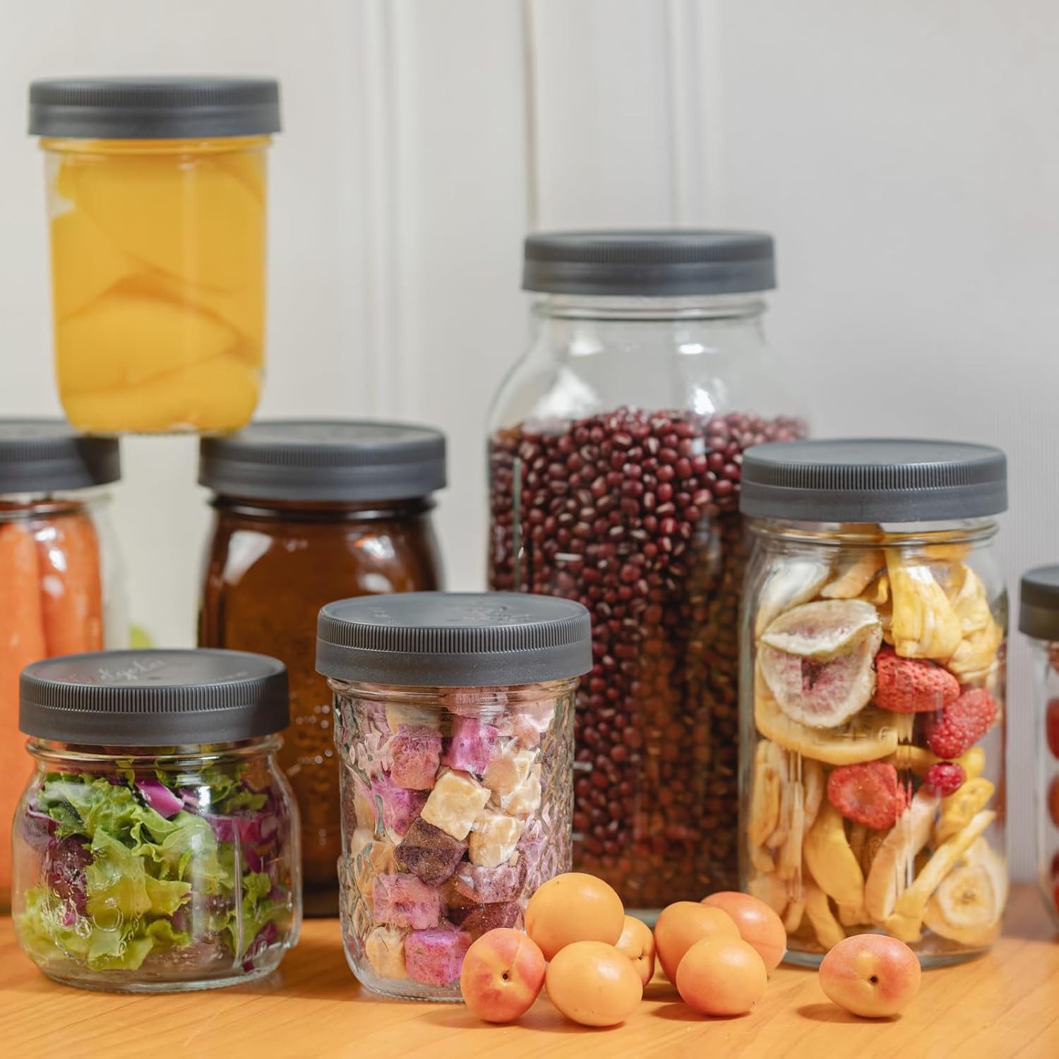 9-Piece Set of Leak-Proof Mason Jar Lids in Gray