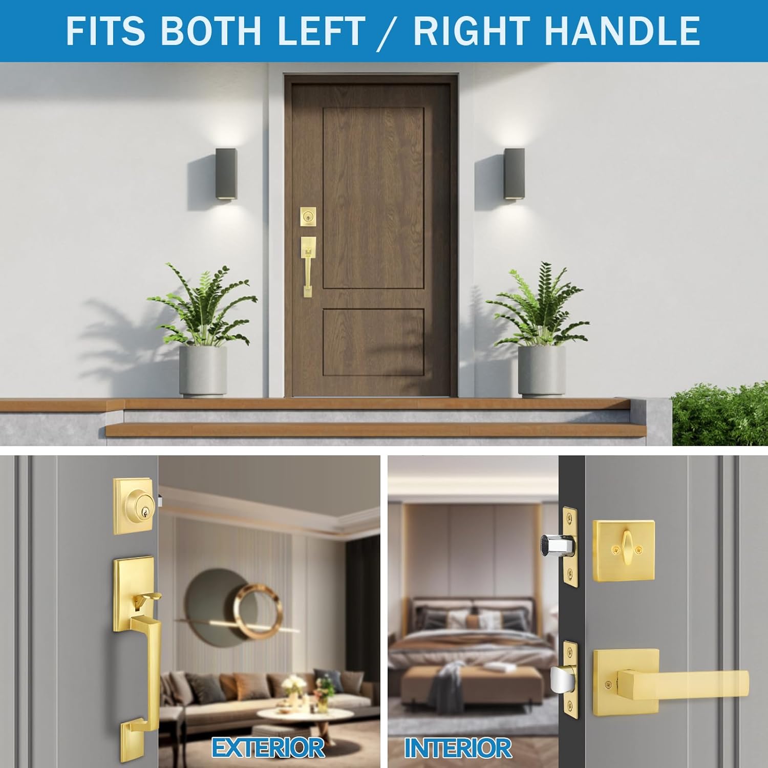 Secure Stylish Front Door Handle Set SATIN BRASS FINISH