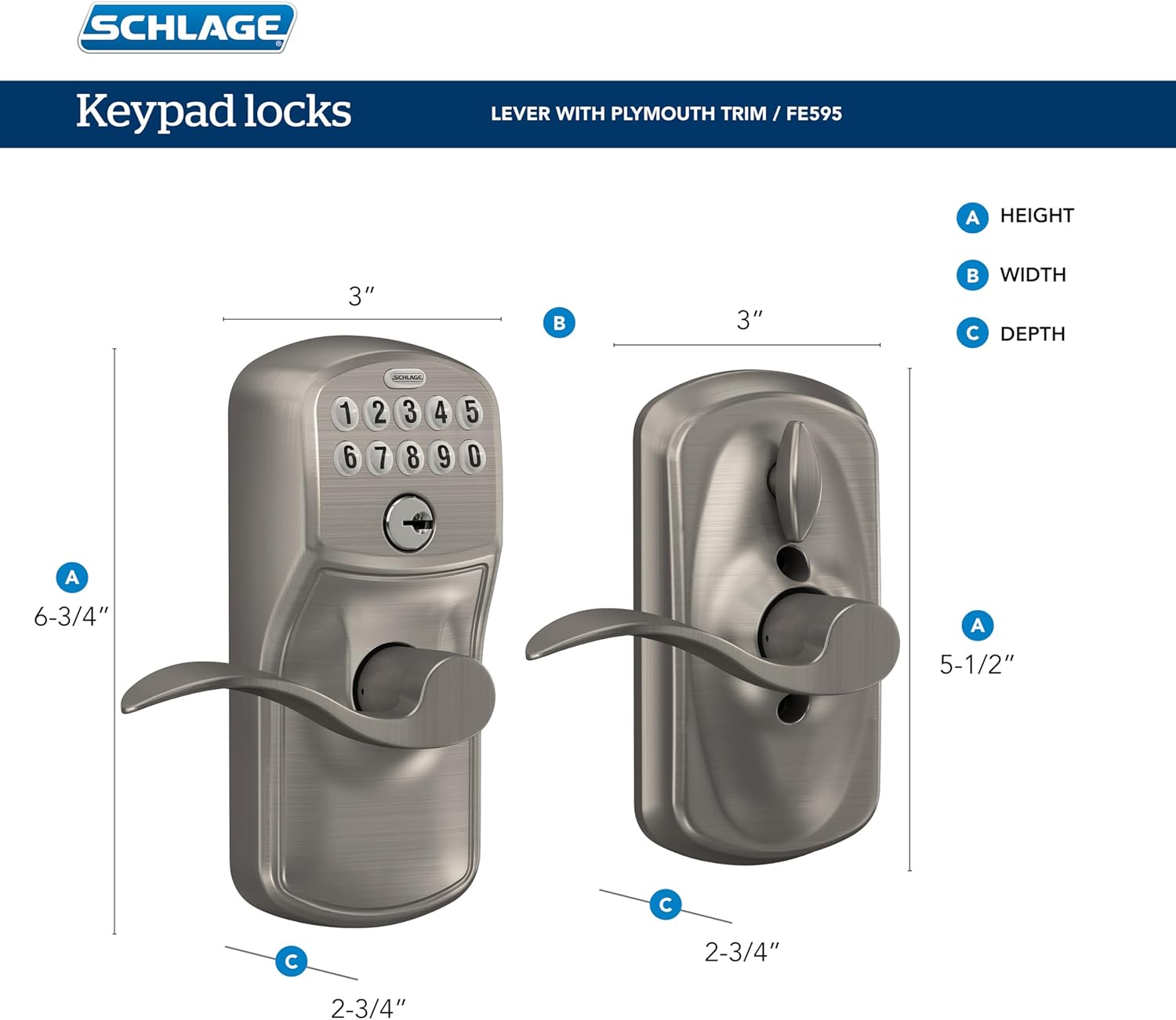 SCHLAGE Brushed Chrome DV595CS V Keypad Lock with Elan Lever