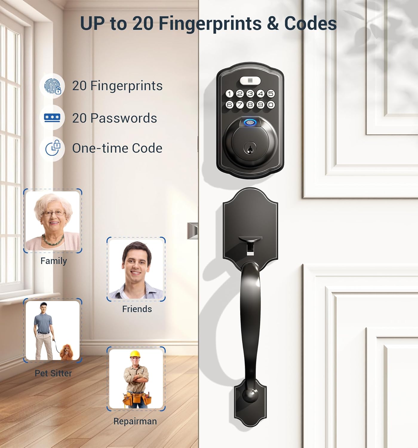 Veise Fingerprint Door Lock Set Keyless Entry Front Handle Matte Black