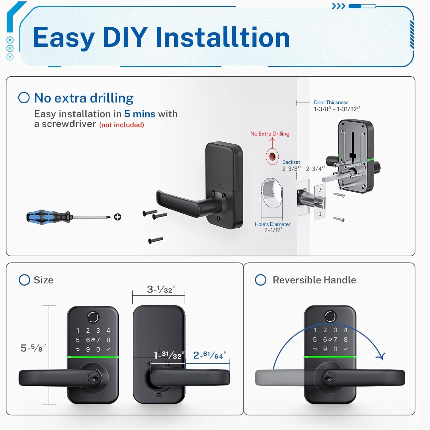 KUCACCI Smart Door Lock with Keypad Code
