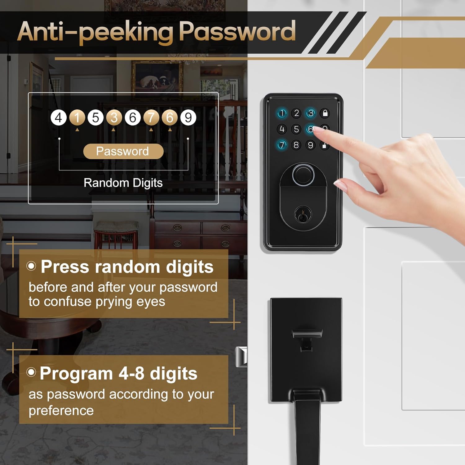 Feikeir Fingerprint Keypad Door Lock with Handle Set Reversible Matte Black