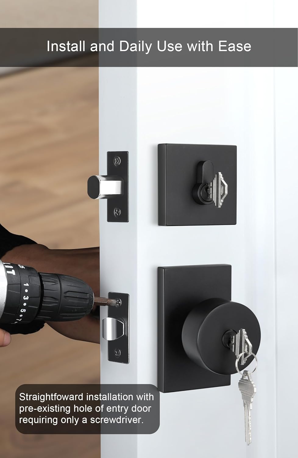 GoldenWarm Black Door Knob with Deadbolt Set