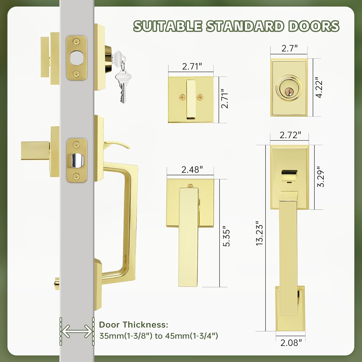 Moquin Double Front Door Lock Set with Polished Brass Finish