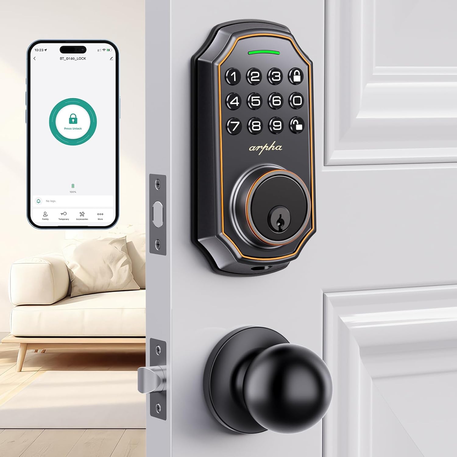 Keyless Entry Door Lock with 2-Door Knobs - App Control