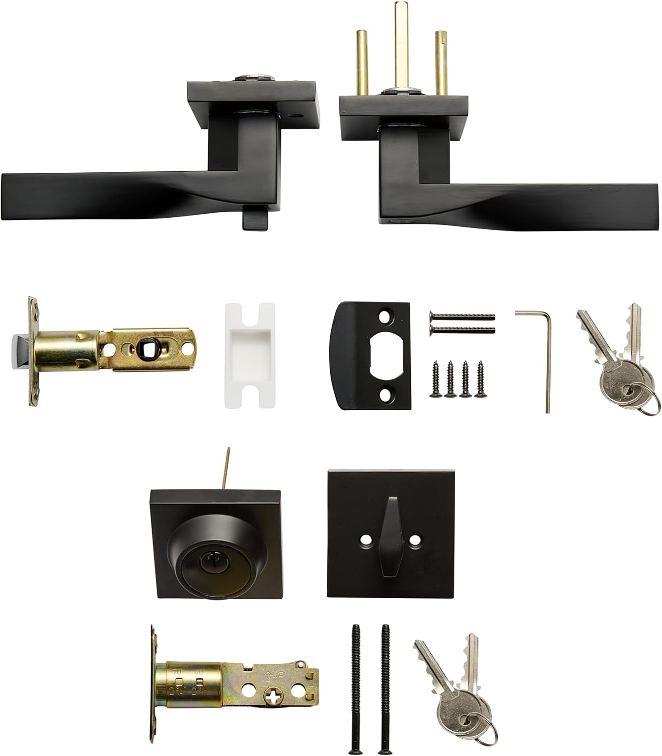 Berlin Modish Sleek Series Entry Lever Door Handle Set Reversible Iron Black