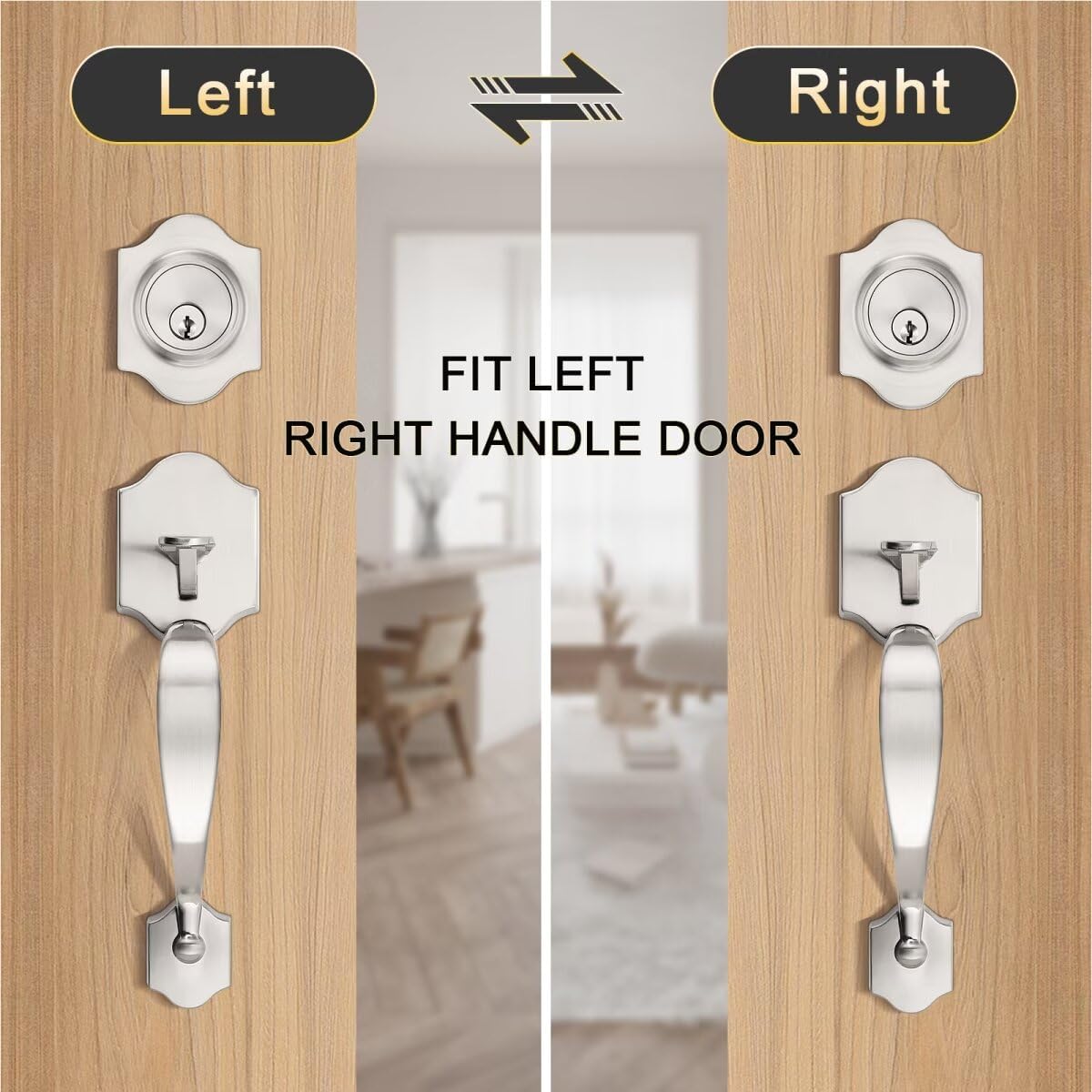 Versatile Door Handle Set with SATIN Nickel Finish