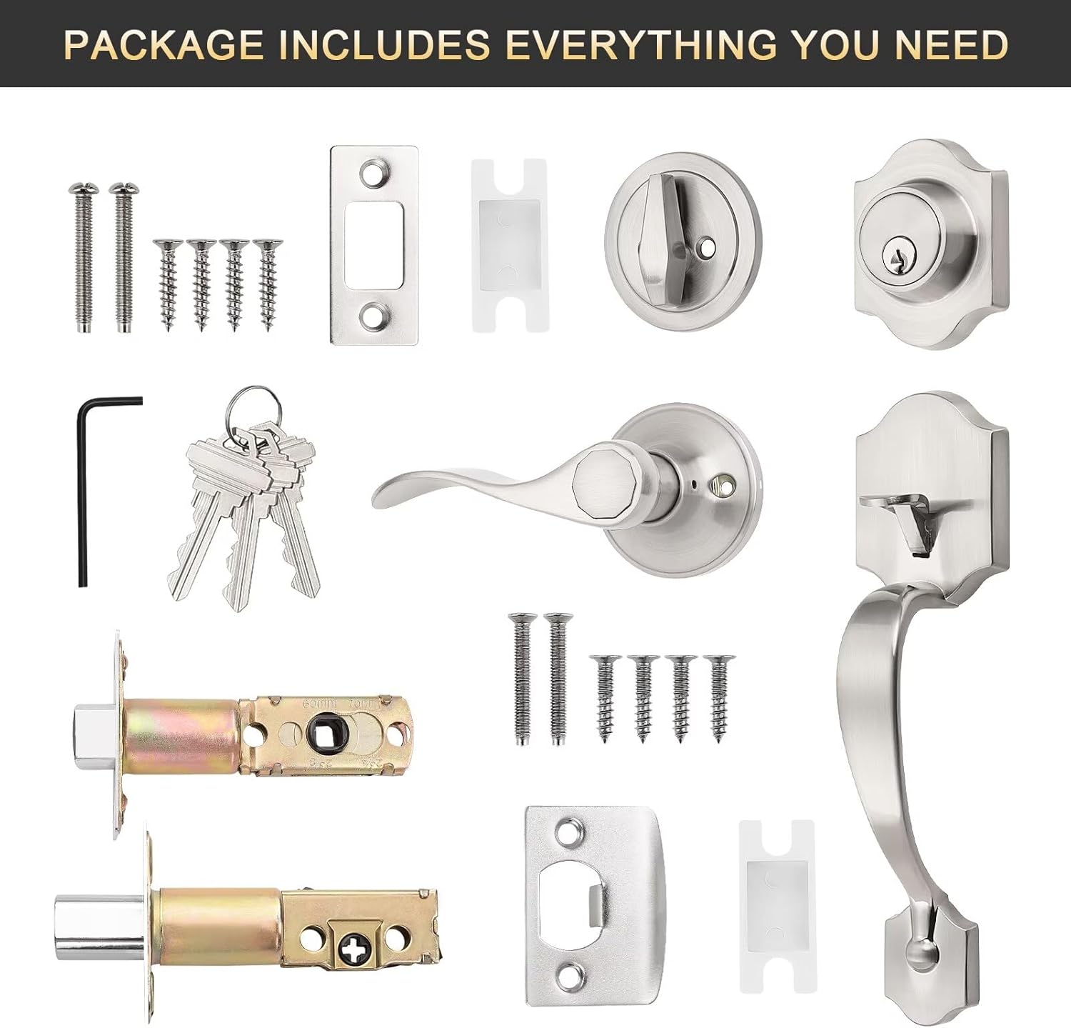 Versatile Door Handle Set with SATIN Nickel Finish