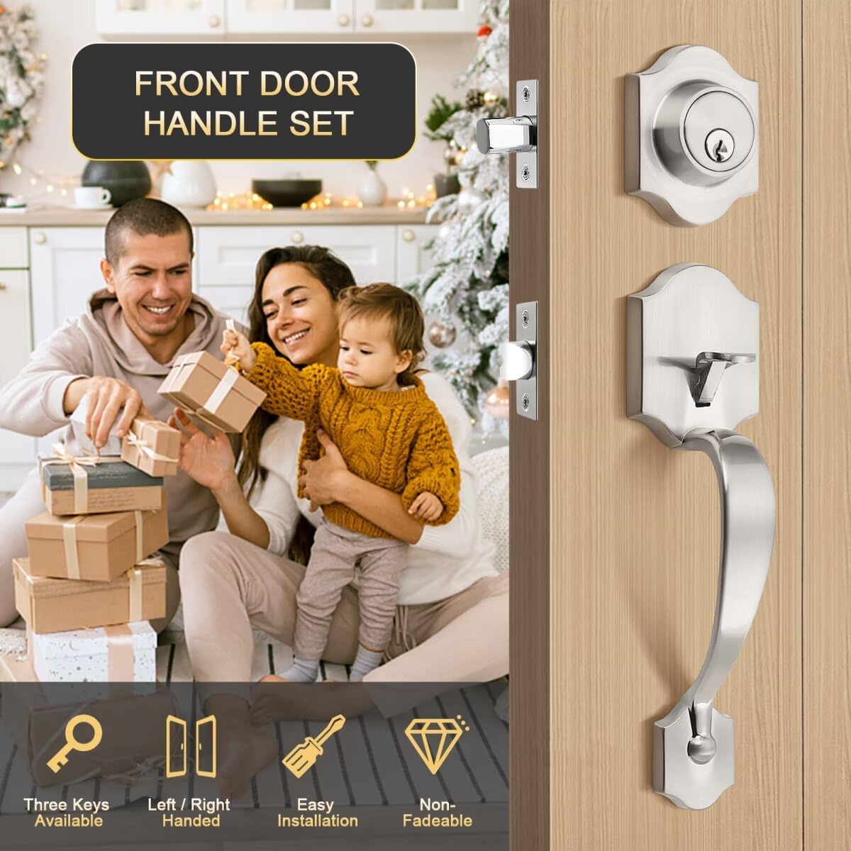 Versatile Door Handle Set with SATIN Nickel Finish