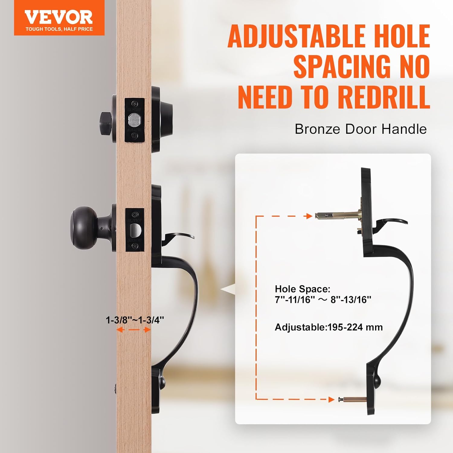 EVOR Adjustable Front Door Handle Set Antique Copper Easy Install Durable