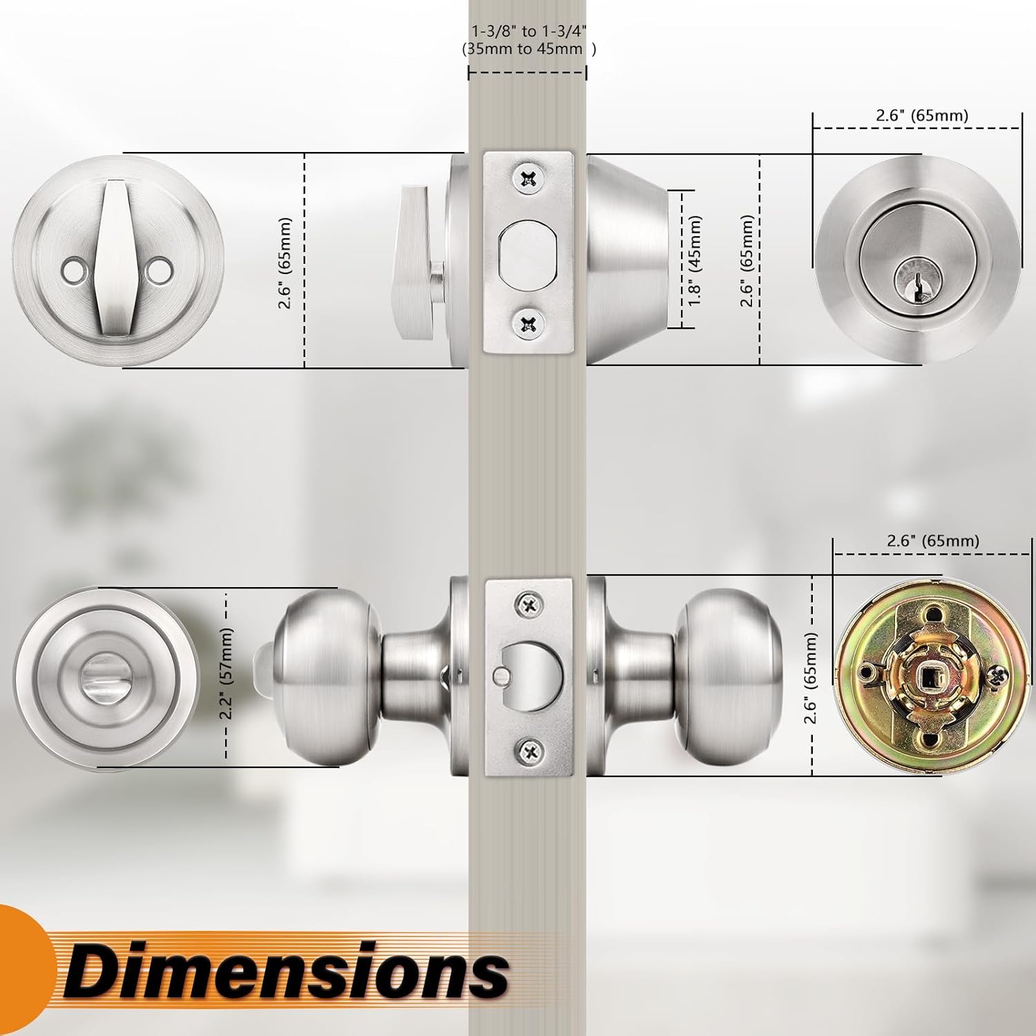 Probrico Keyed Alike Round Entry Door Knob and Deadbolt Set Satin Nickel