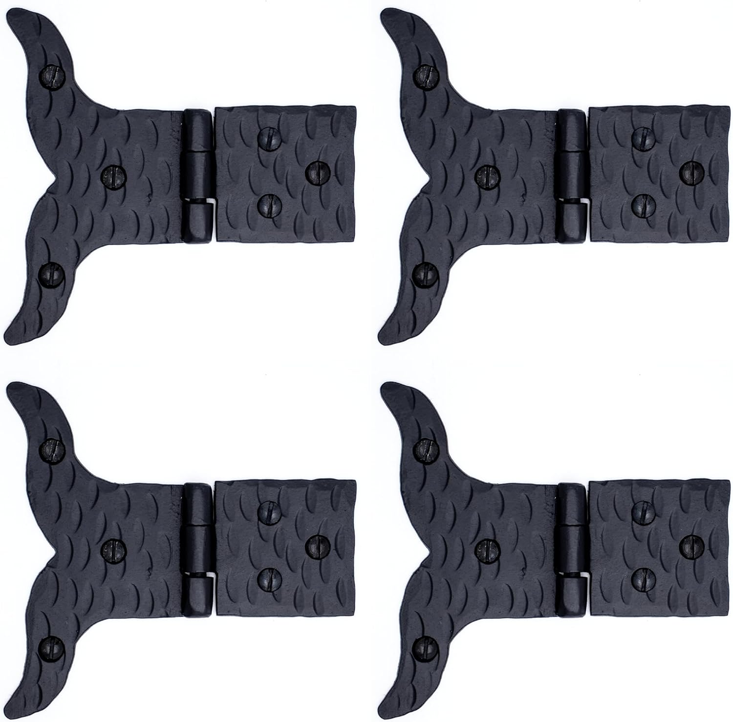 Handcrafted 4-Piece Black Wrought Iron Hinges for Farmhouse Barn Doors
