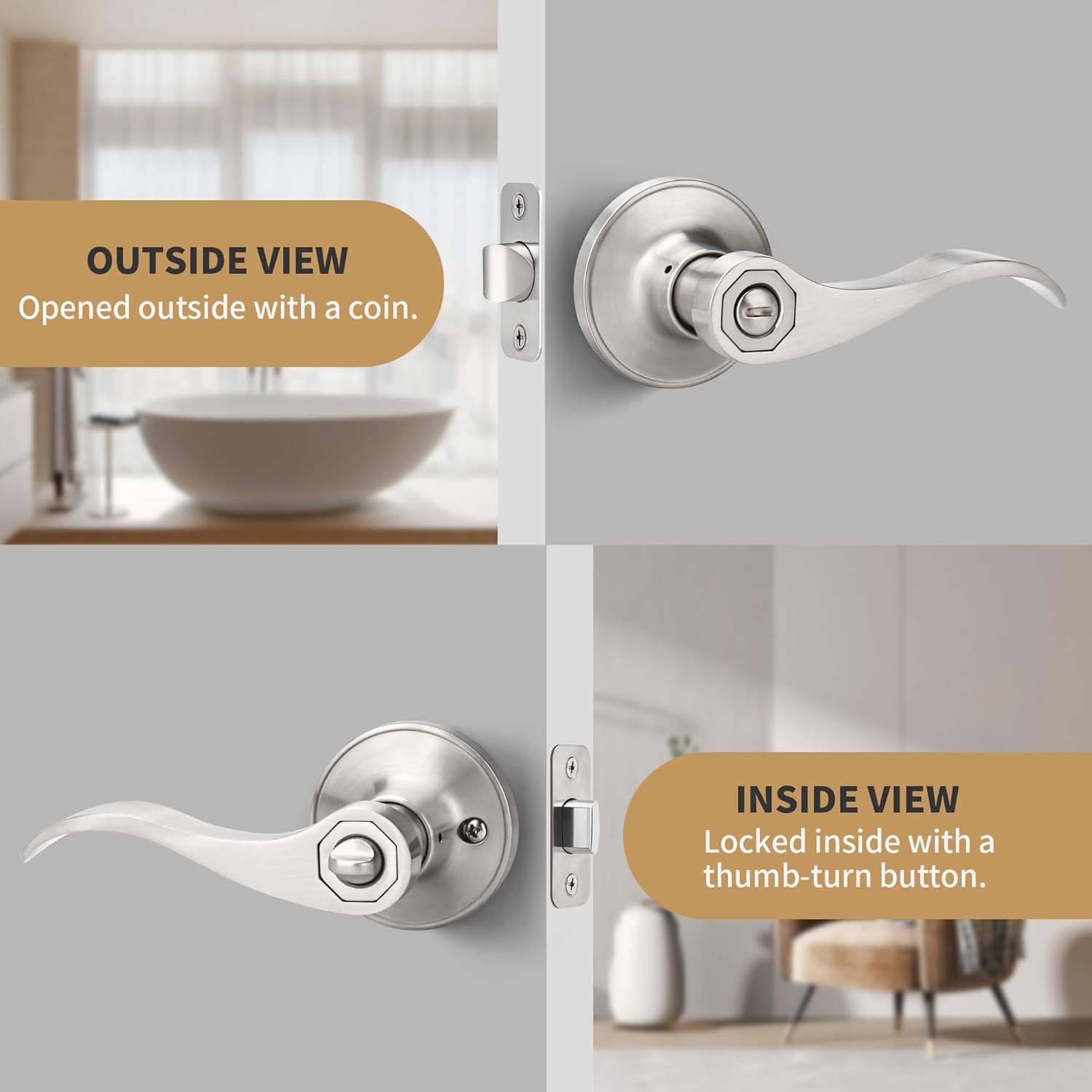 Gaurqiah Wave Style Privacy Door Handle with Keyless Lever