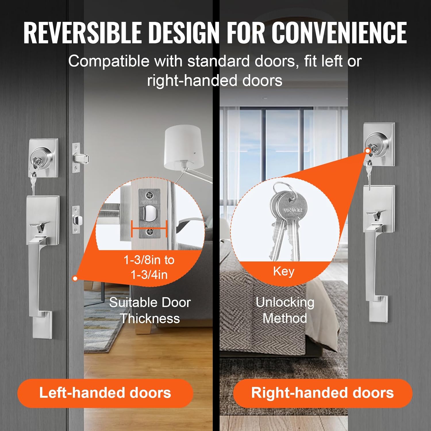 VEVOR Front Door Handle Set with Satin Nickel Hardware