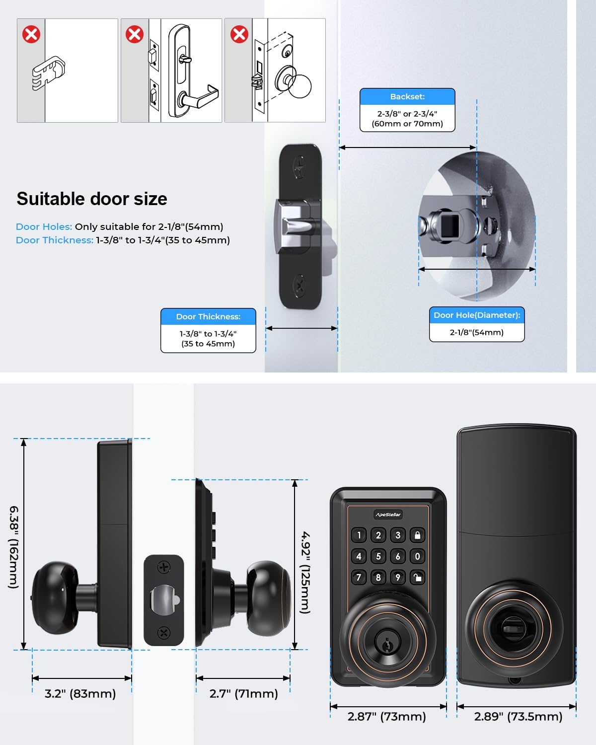 Keyless Door Knob with Keypad Secure and Easy to Install