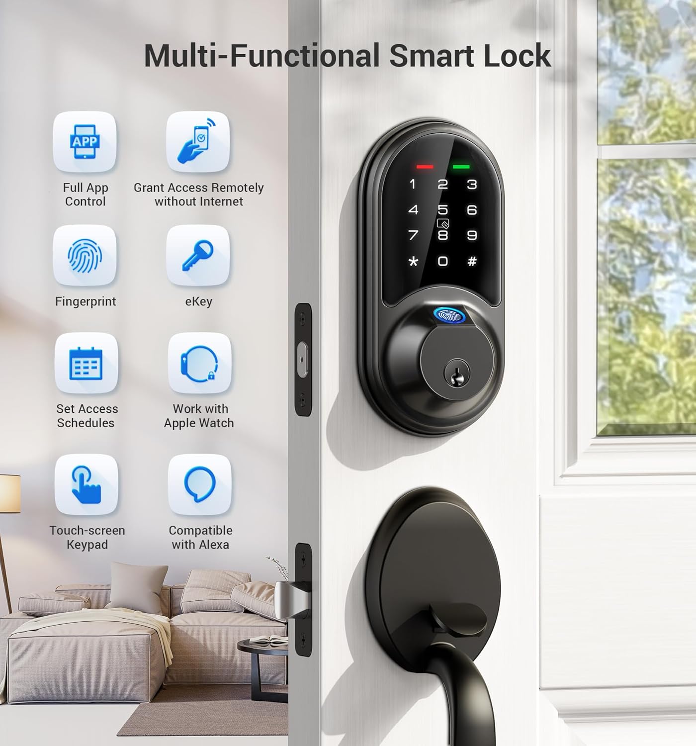 Veise 7-in-1 Smart Door Lock Fingerprint App Control