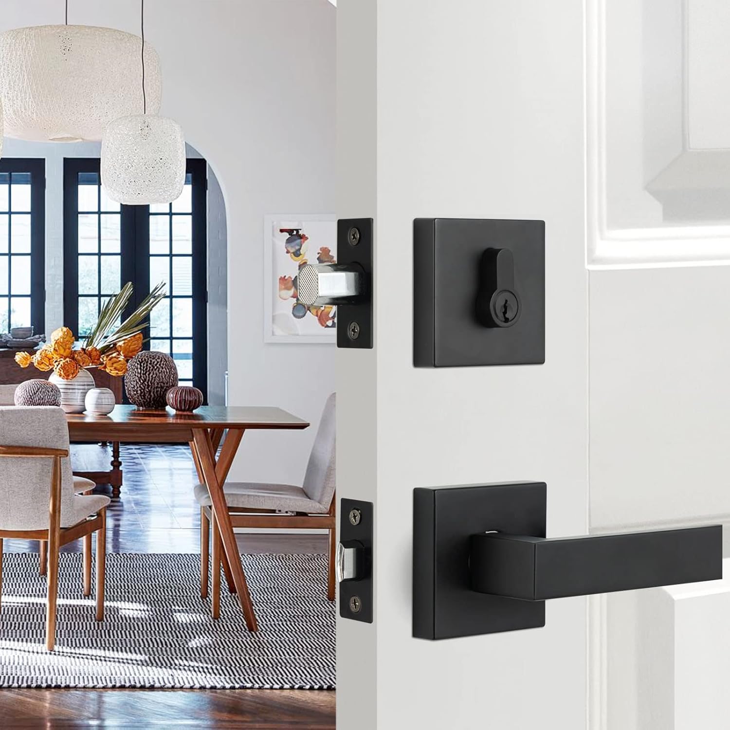 Durable Matte Black Front Door Lock Set with Deadbolt Lever