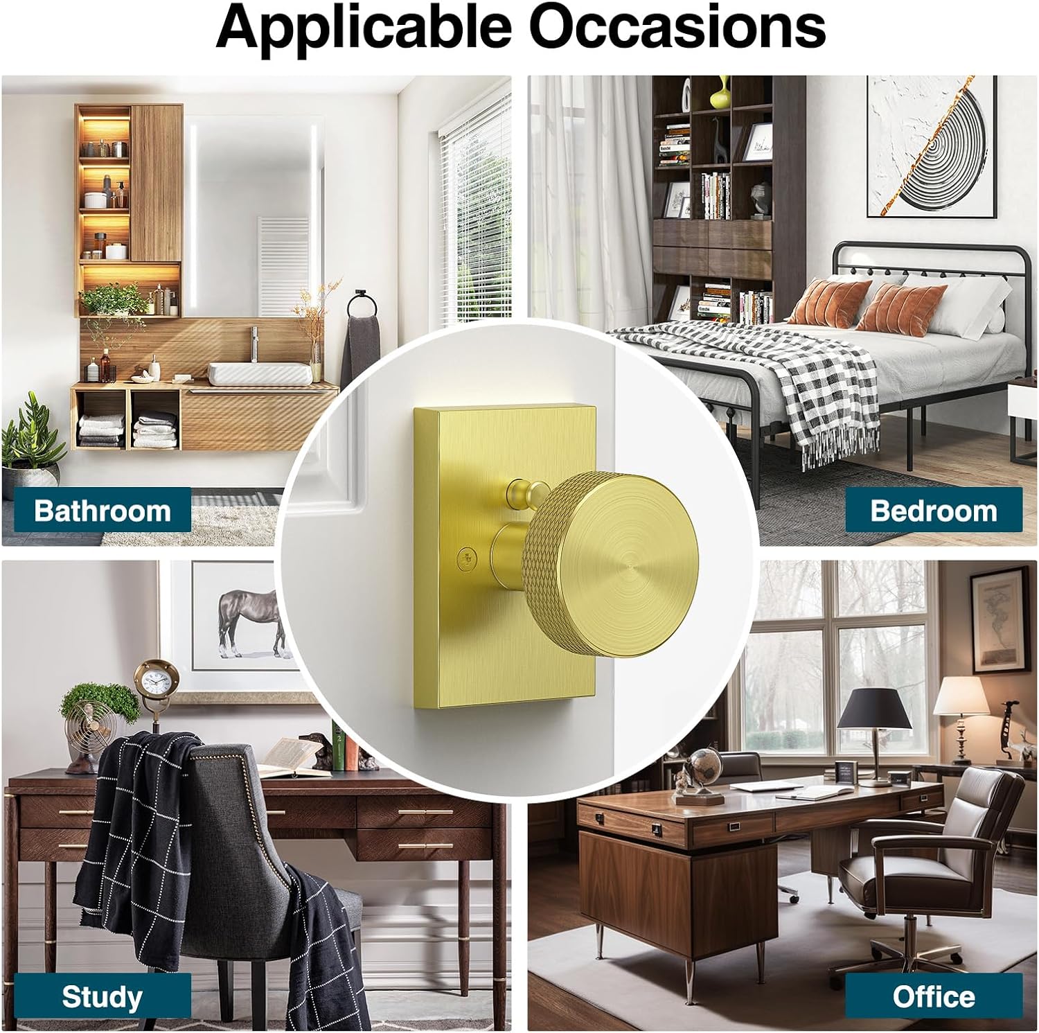 Gold Door Knob Anti-Slip Sturdy Easy Install