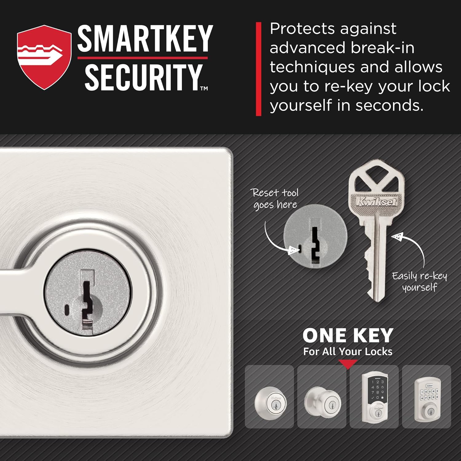 Kwikset Casey Entry Door Handle with SmartKey Security and Reversible Lever