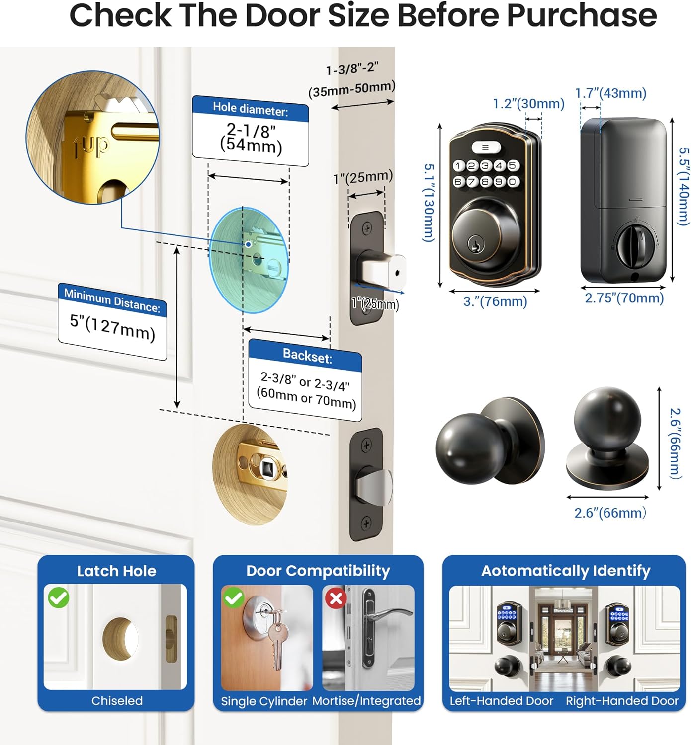 Advanced Keyless Door Lock with 2 Knobs Oil-Rubbed Bronze Smart Features