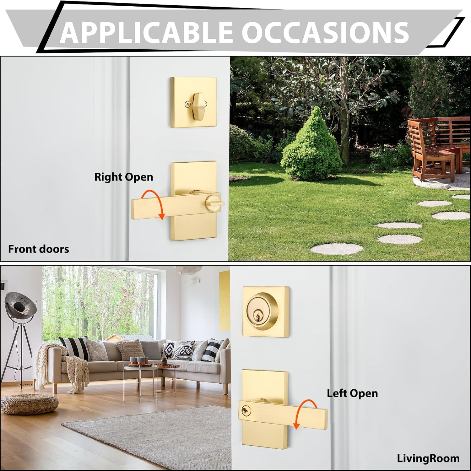 Gold Front Door Handle with Deadbolt Set