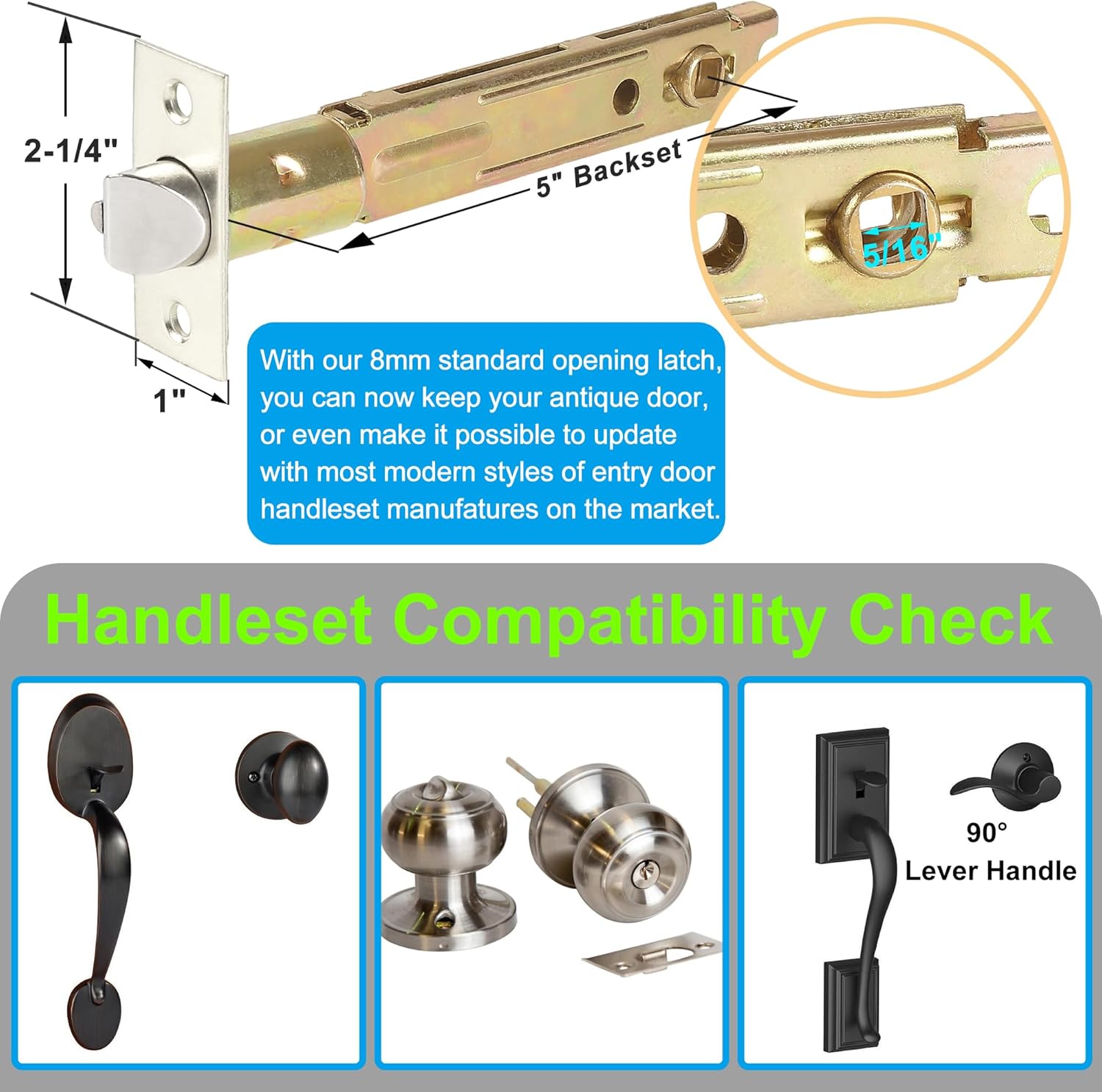 5 Backset Entry Door Latch with Satin Nickel Finish