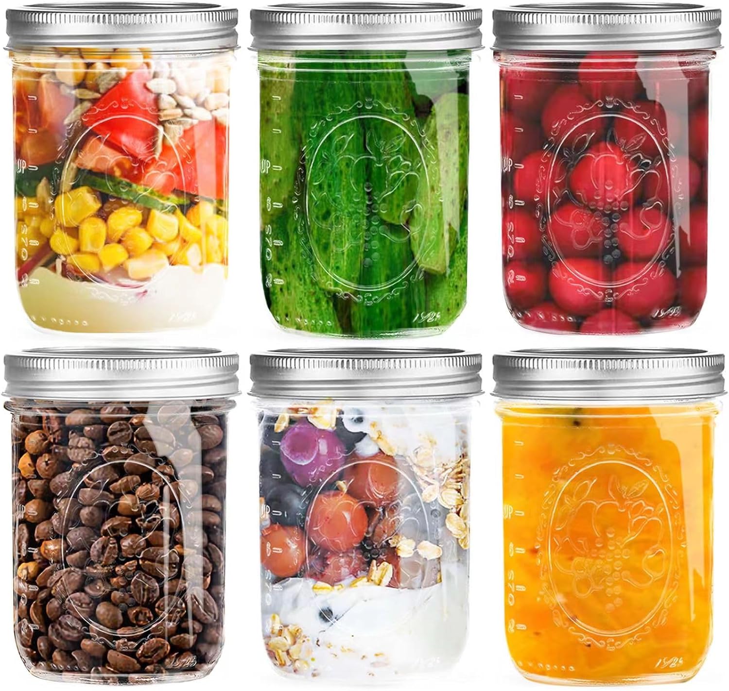 Wide Mouth Mason Jar 16oz with Lids 6pk