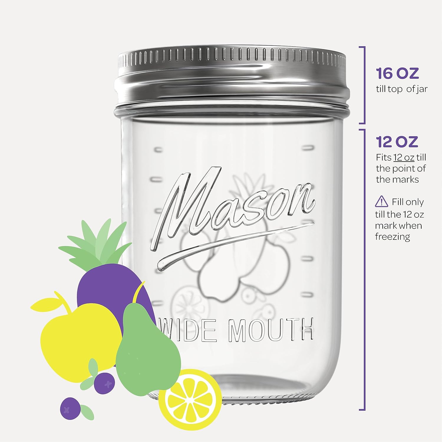 SEWANTA Wide Mouth Mason Jars 16 oz 5 Pack - Canning Pickling Preserving Sets