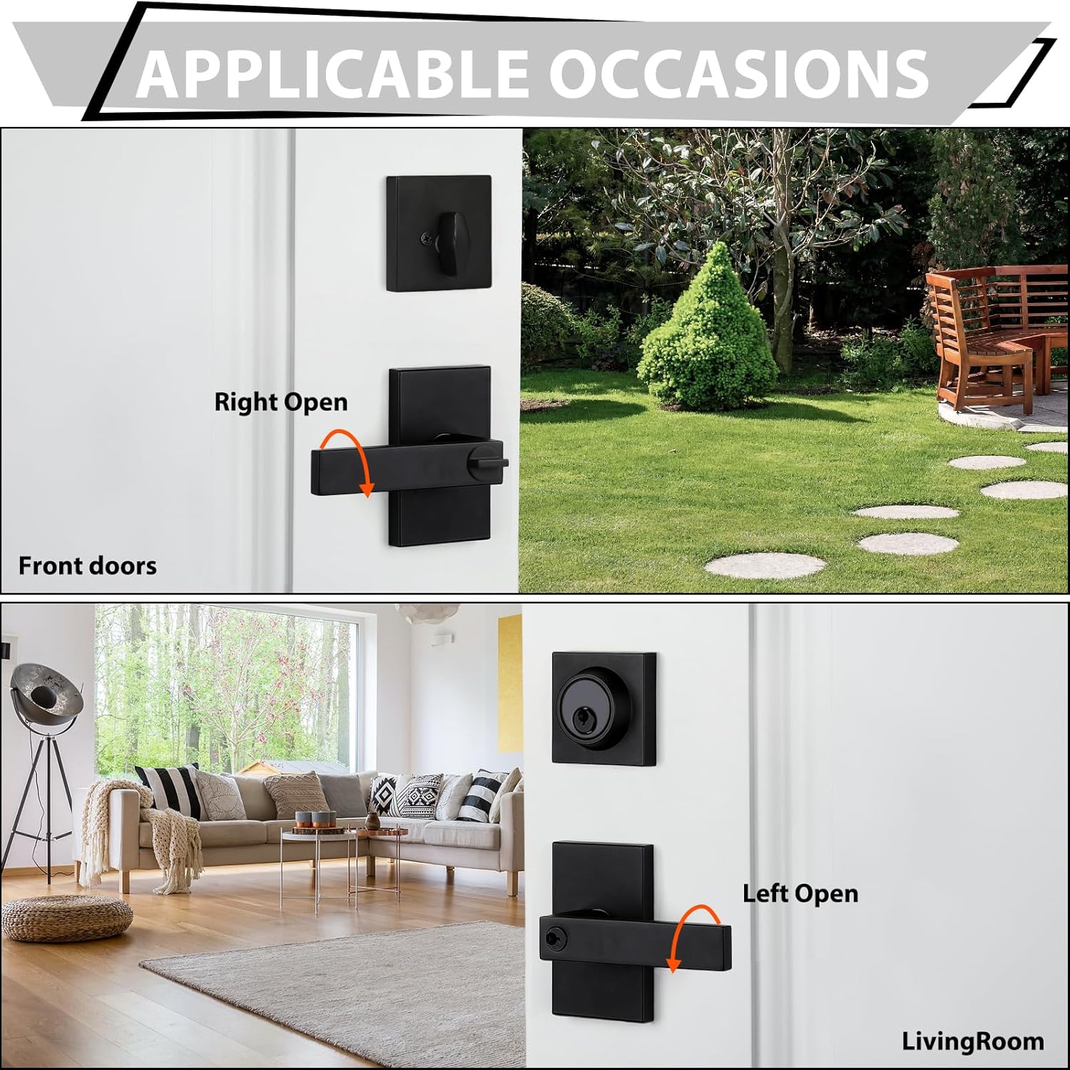 Haidms Black Exterior Door Lock Set with Matte Black Handles