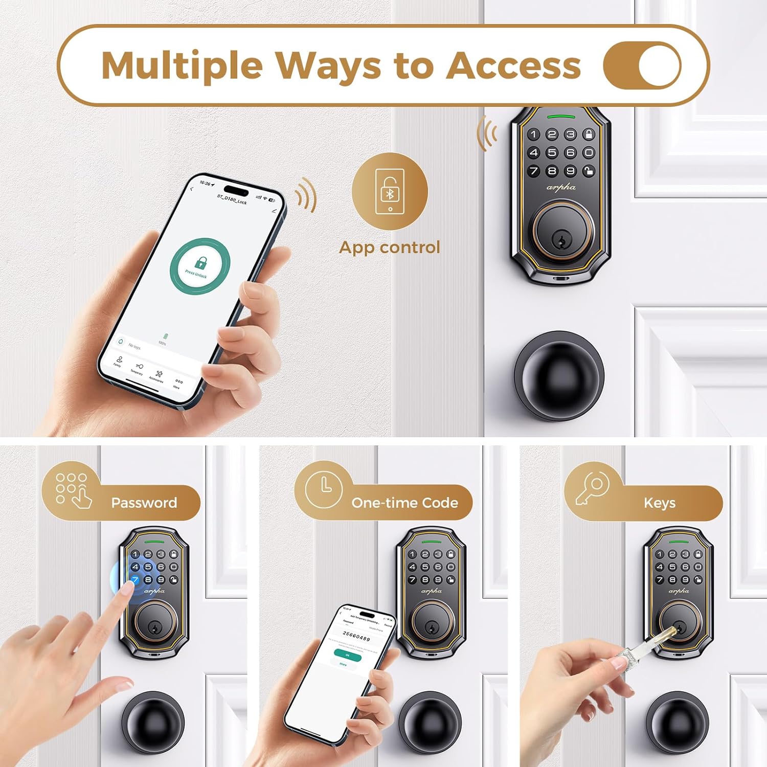 Keyless Entry Door Lock with 2-Door Knobs - App Control