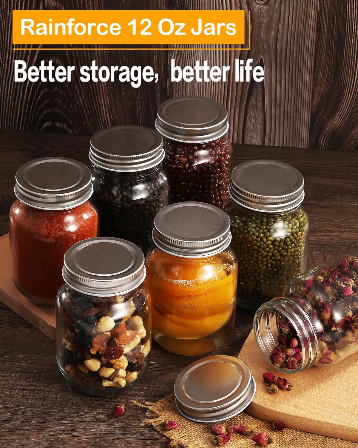 Premium 12oz Glass Jars with lids for Canning Storage