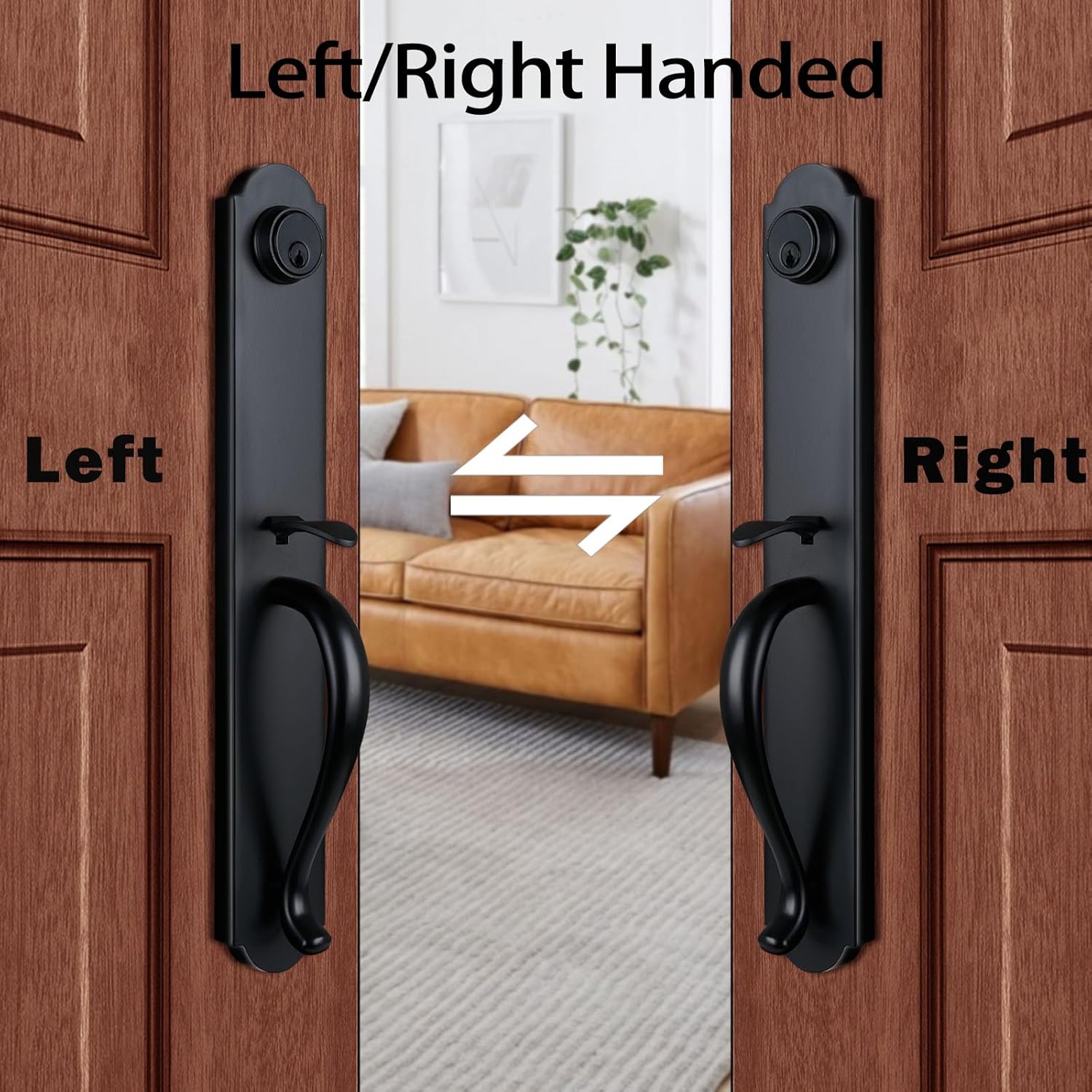 Matte Black Front Door Handleset with Deadbolt Adjustable reversible security