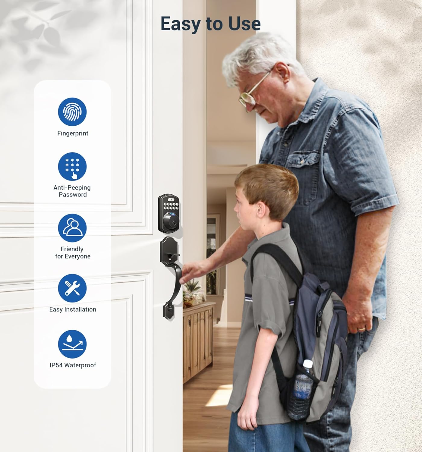 Veise Fingerprint Door Lock Set Keyless Entry Front Handle Matte Black