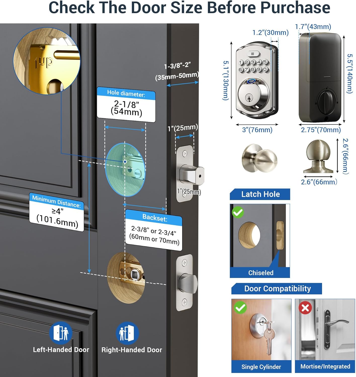 Fingerprint Door Lock with 2 Knobs