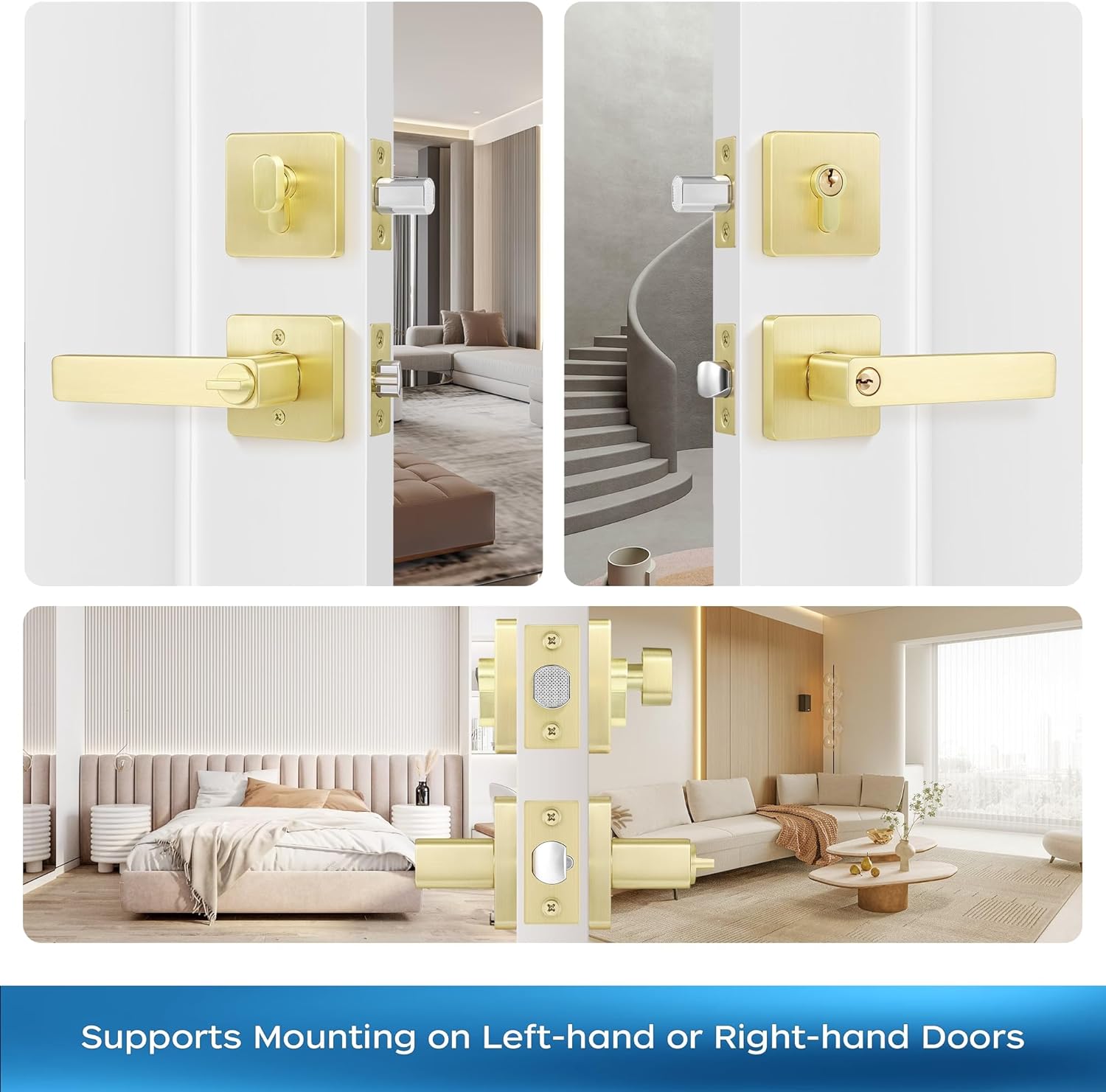 5-Pack Gold-Plated Door Handles Set