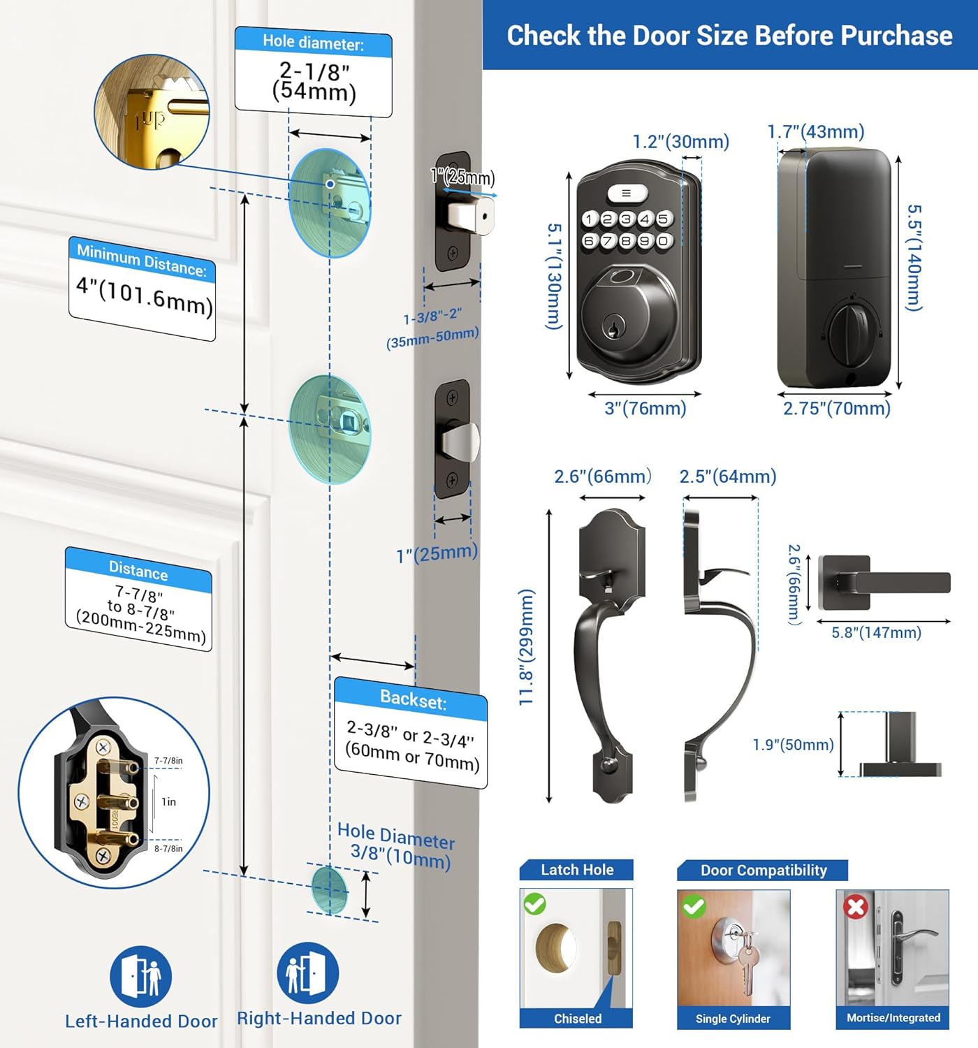 Veise Fingerprint Door Lock Set Keyless Entry Front Handle Matte Black