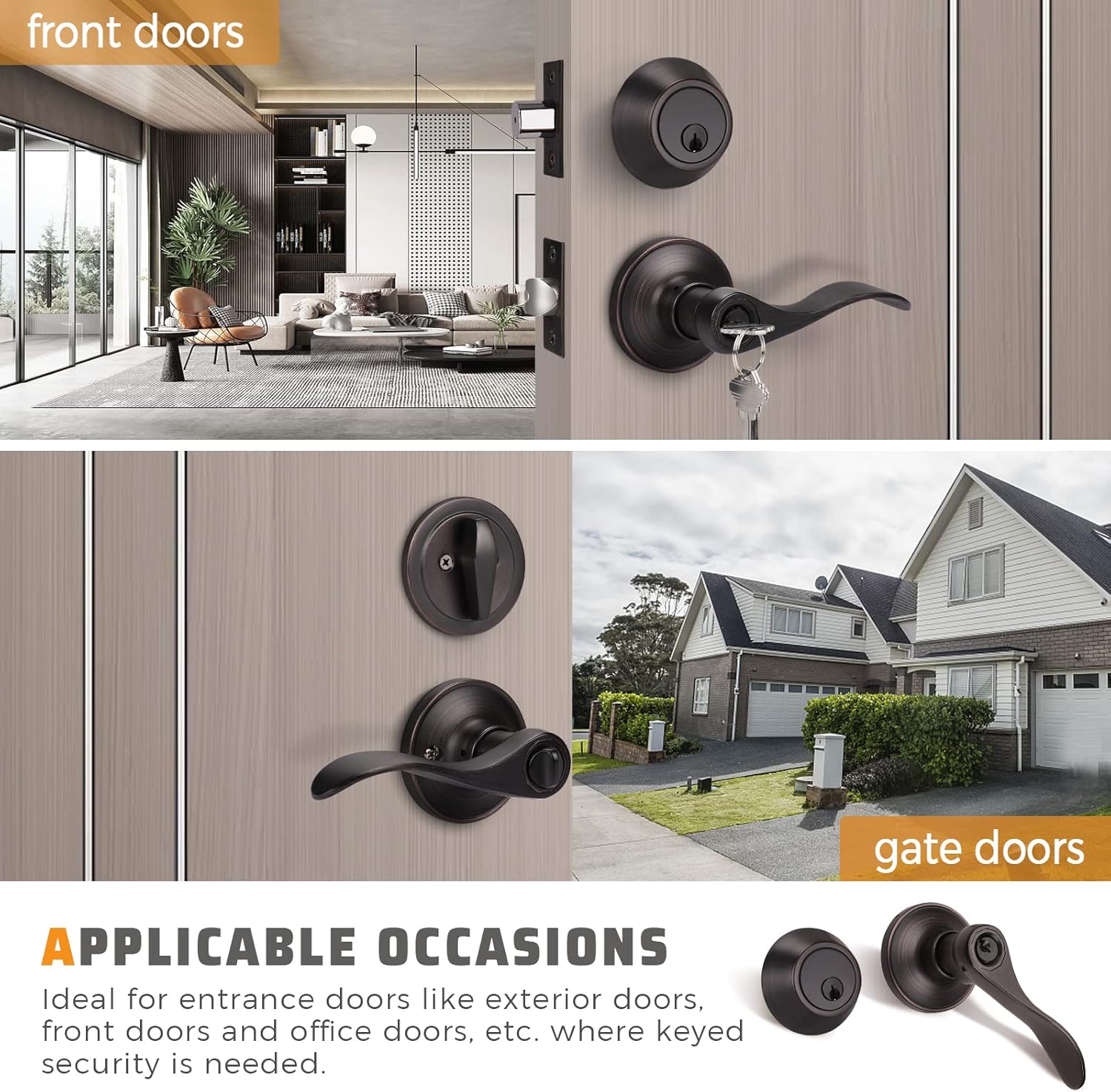 3 Pack Front Entry Door Handle Lock Set
