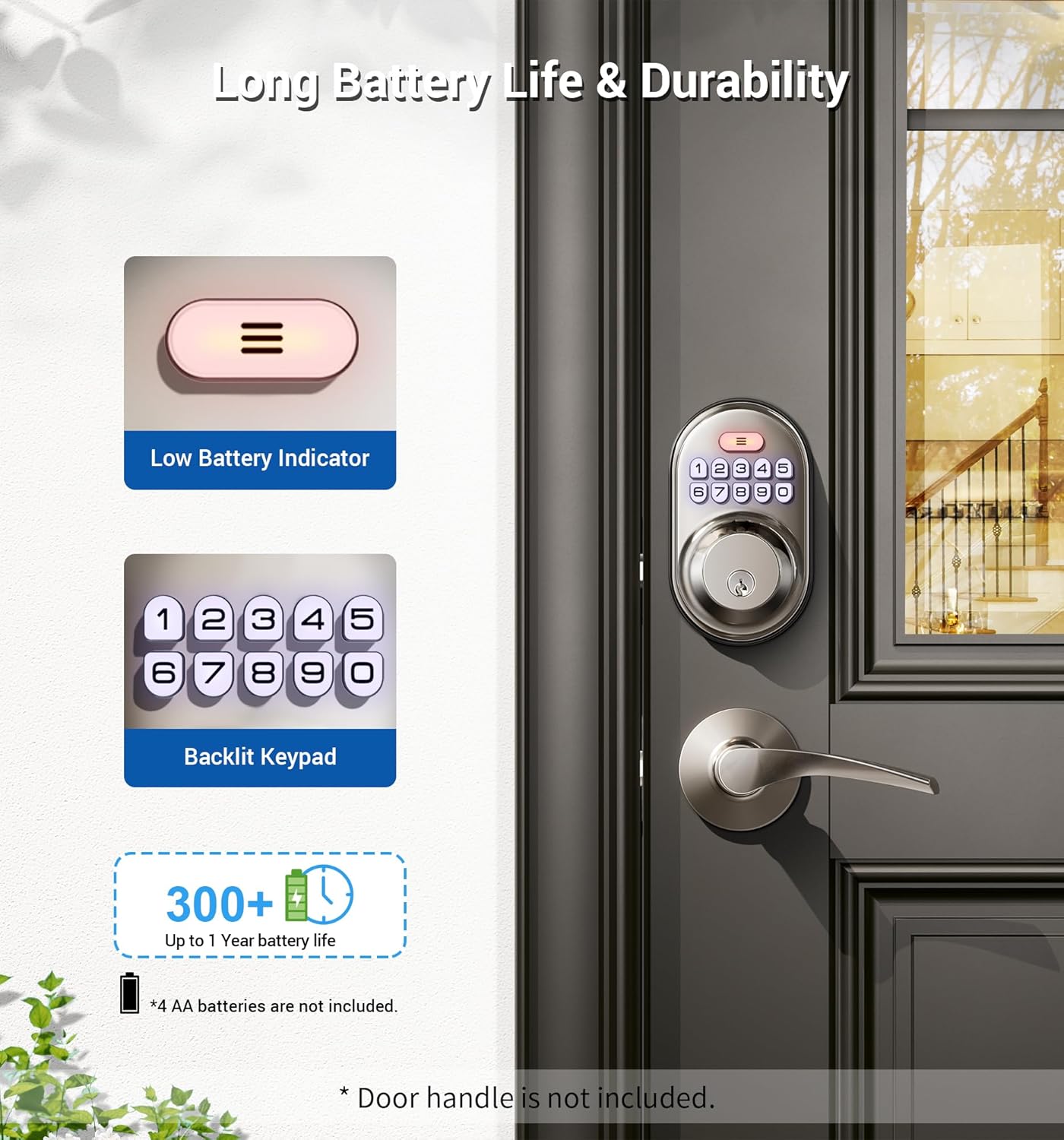 Keyless Entry Door Lock SATIN Nickel Smart Deadbolt Easy Install 4AA Batteries