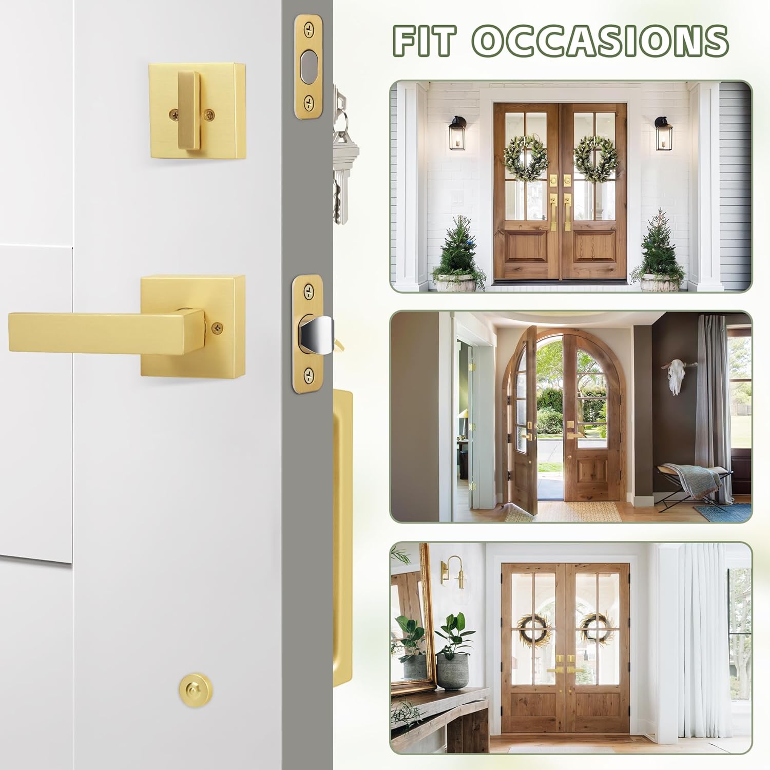 Moquin Front Door Lock Set Brushed Gold for Stylish Secure Entry