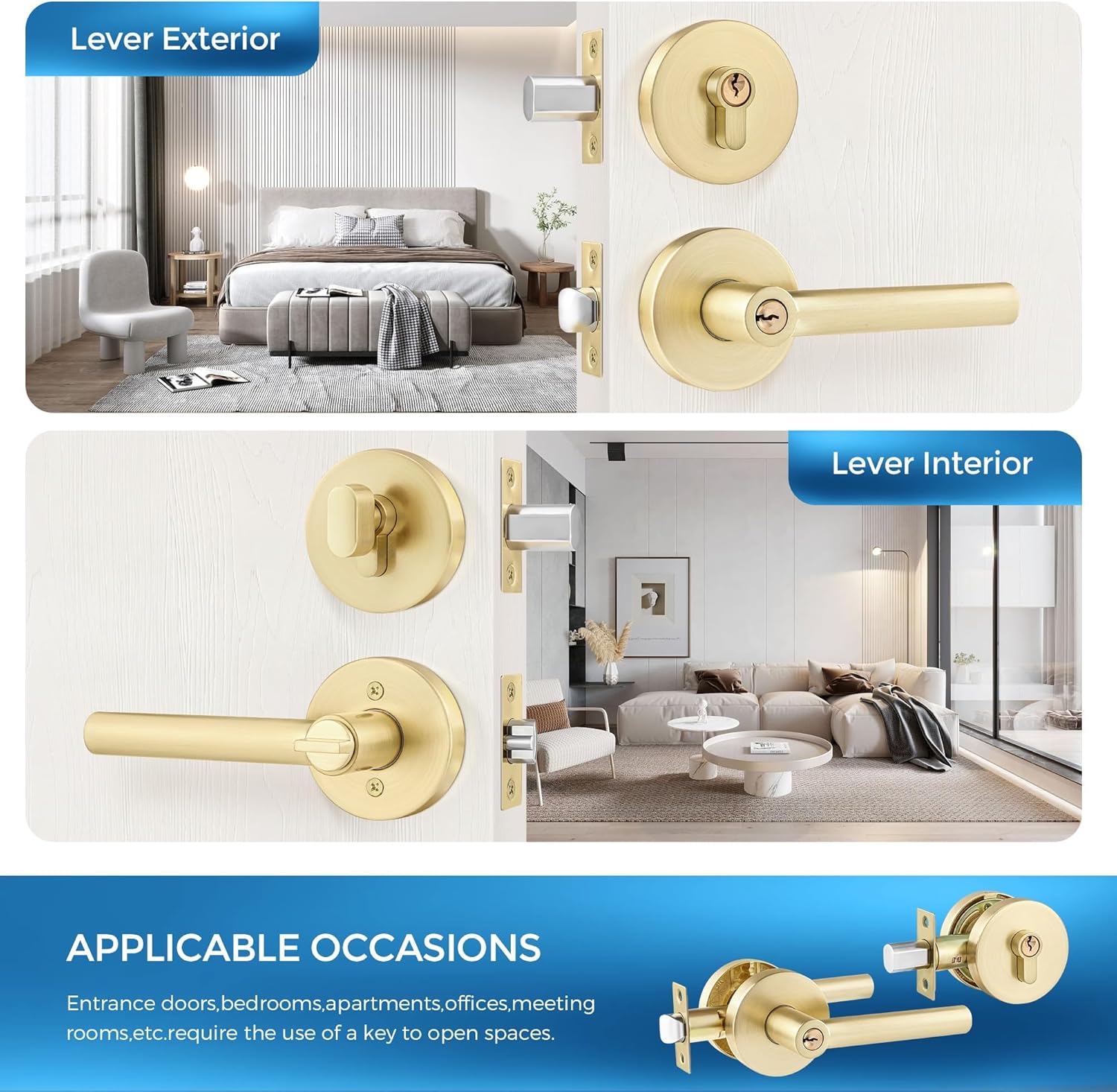 Secure Gold-Plated Door Handle Set