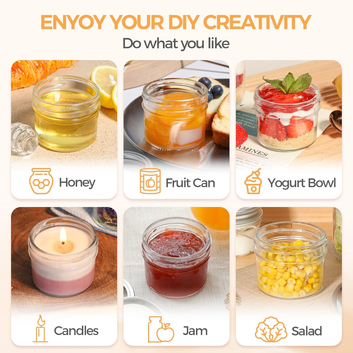 ComSaf Mini Mason Jars Set of 8 - Compact Durable