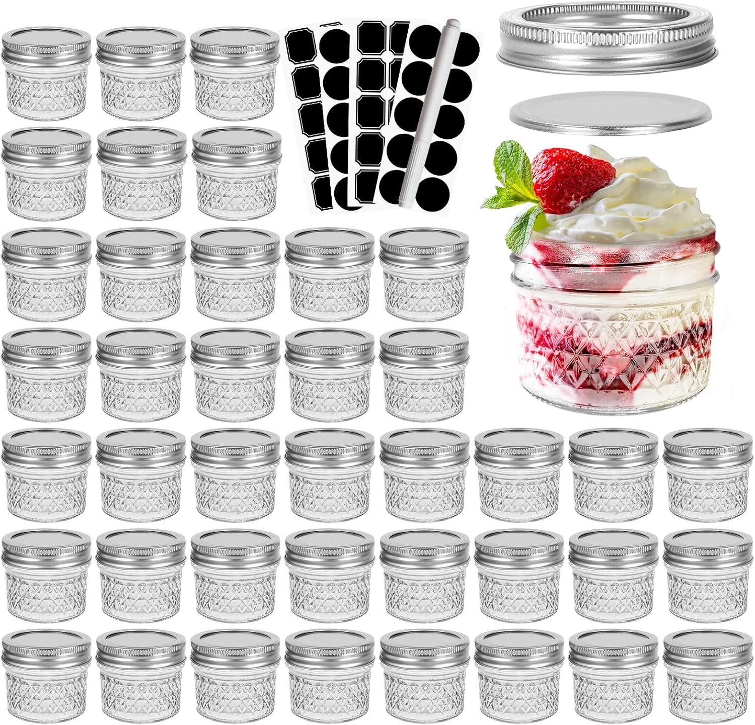 Personalized Jar Set 40 Piece Silver Mini Mason Jars