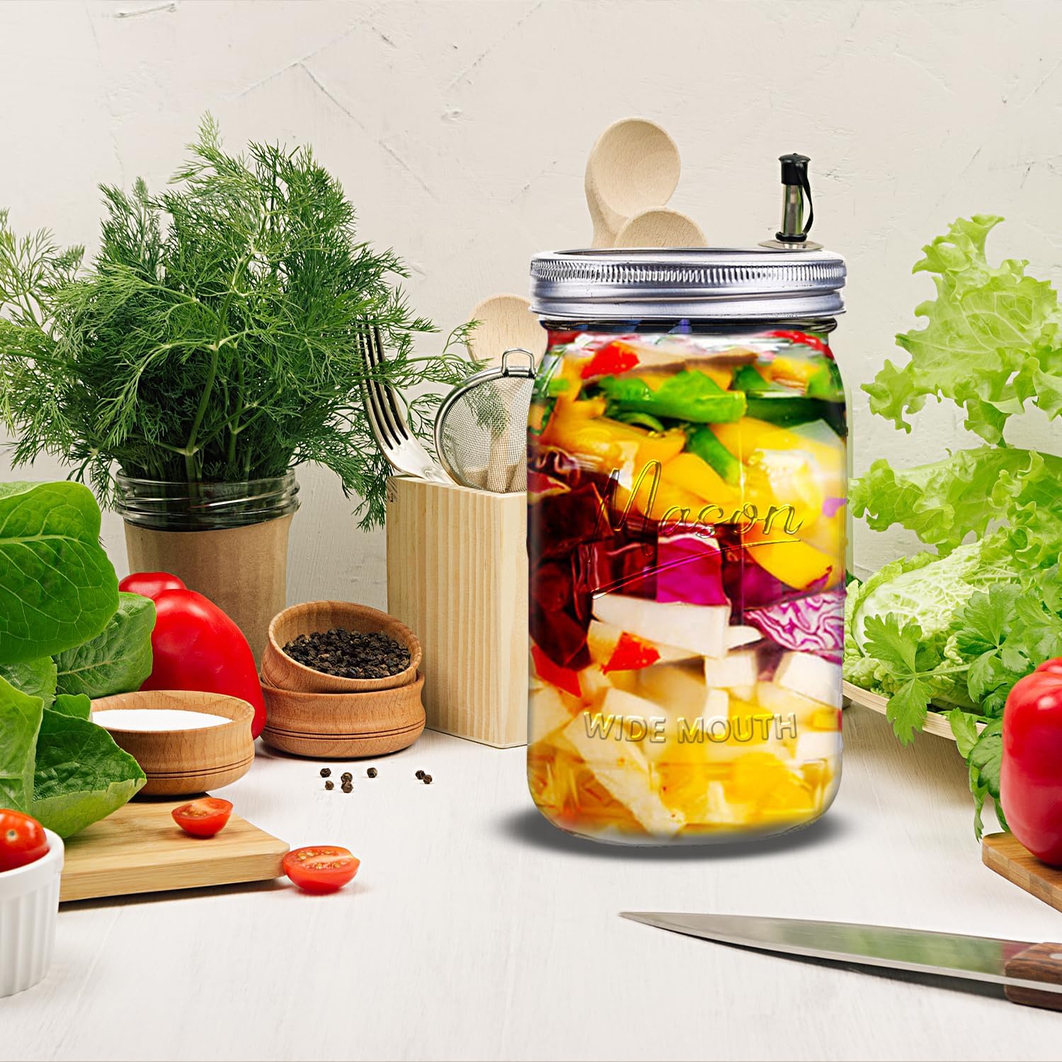 Mason Jars 32oz 12-Piece Set for Fermenting Canning Durable Sealed
