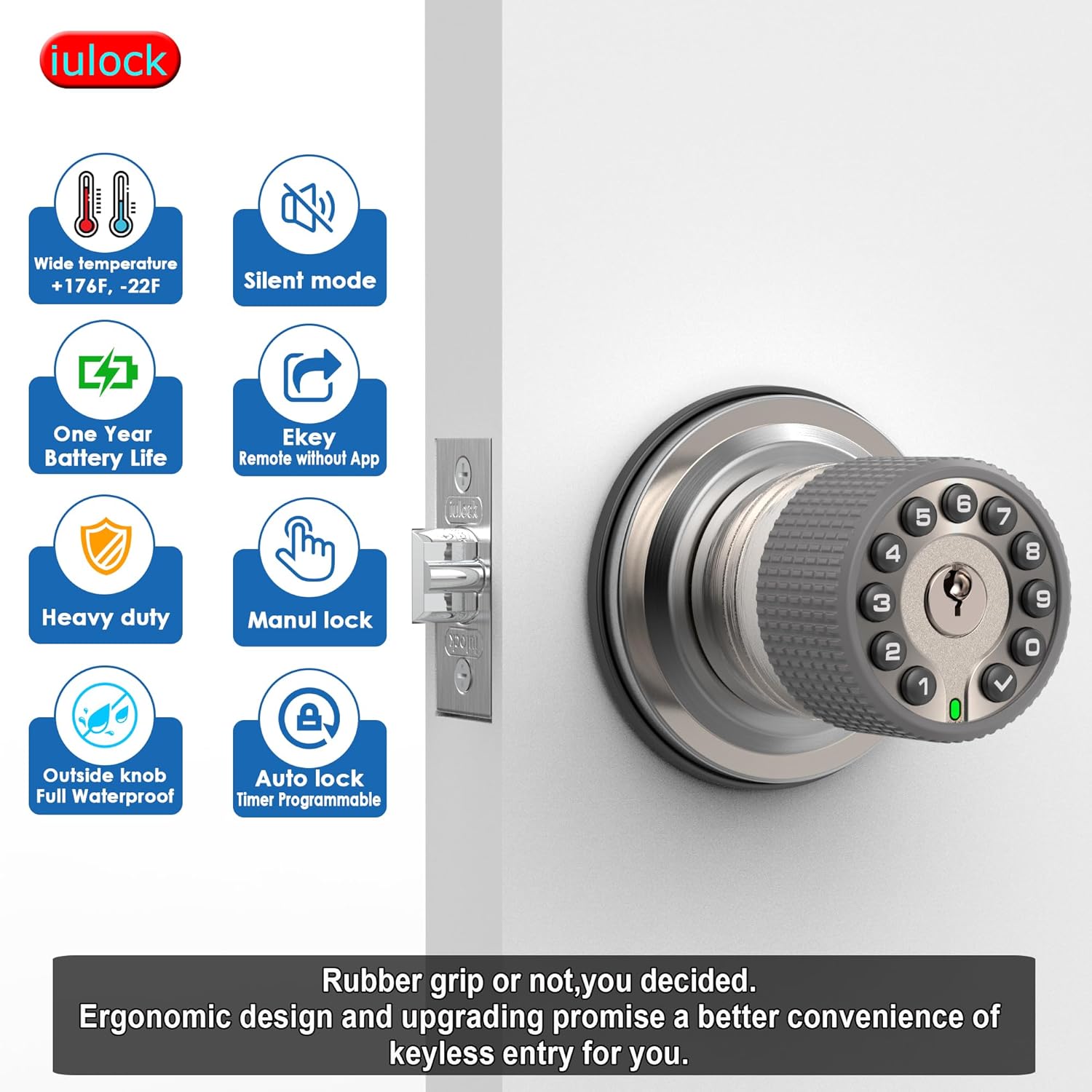 Smart Keypad Door Lock with 50 User Codes Waterproof Distinctive Design