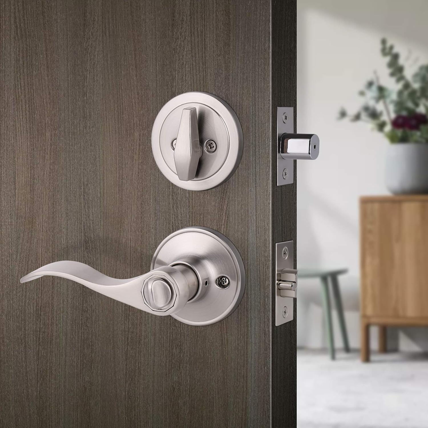 Gobrico Satin Nickel Door Lever Set